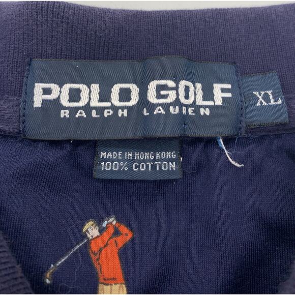 Vintage Polo Ralph Lauren Mens Golfer Print Polo Shirt Navy Blue Solid Sz XL HTF - Picture 4 of 4